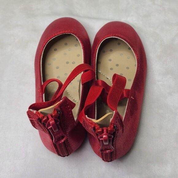 Cat & Jack Trinity Slip On Flats Girls Sz 6 Red Glitter Elastic Straps Zip Back - Picture 10 of 11